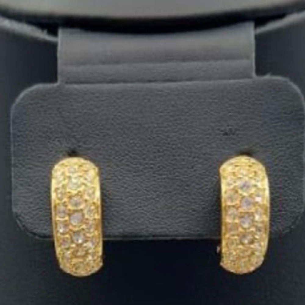Swarovski Crystal Pave Half Hoop Gold Tone Clip-on Earrings